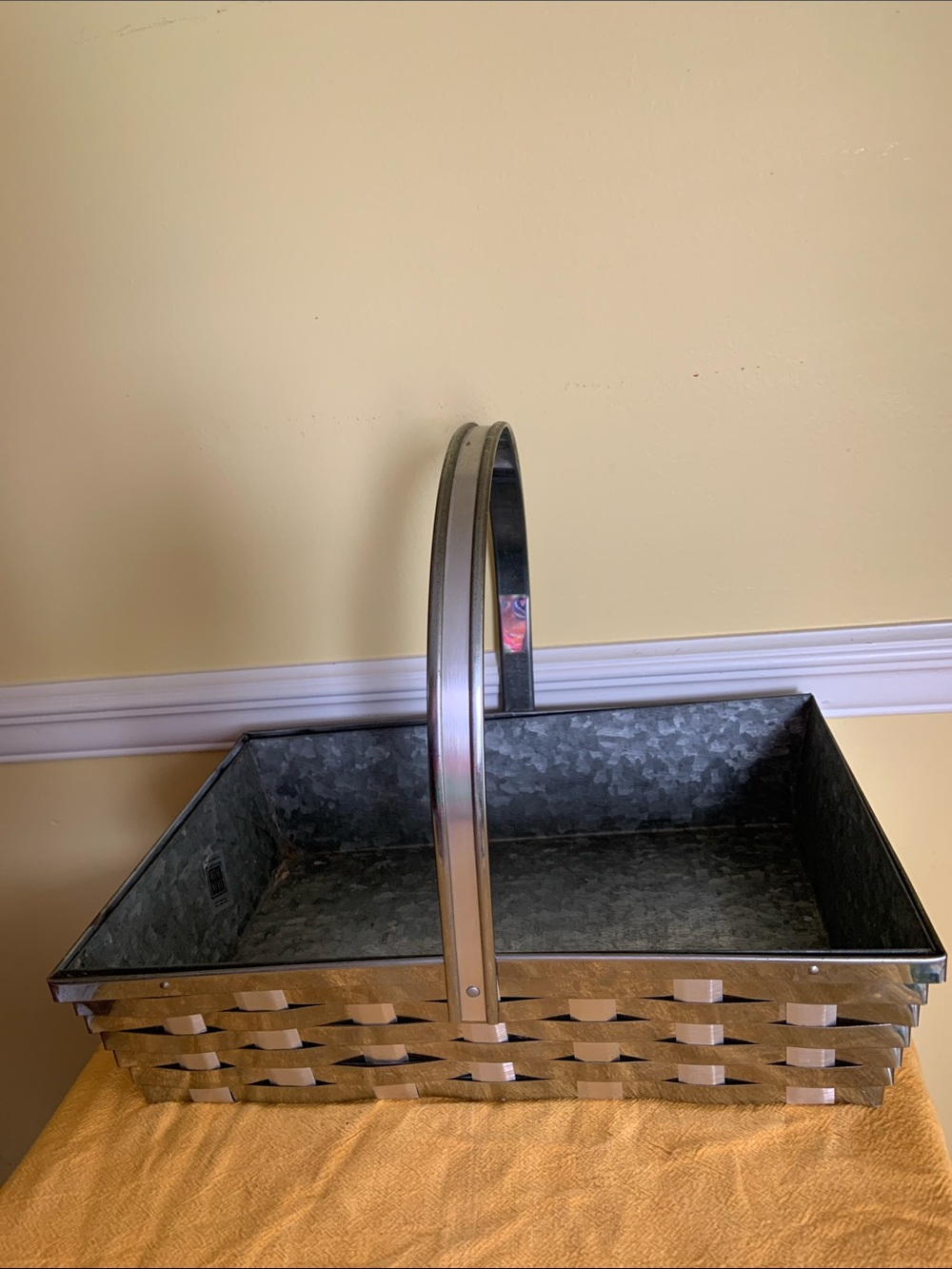 Handcrafted Woven Metal Handled Basket with Removable Galvanized Tray